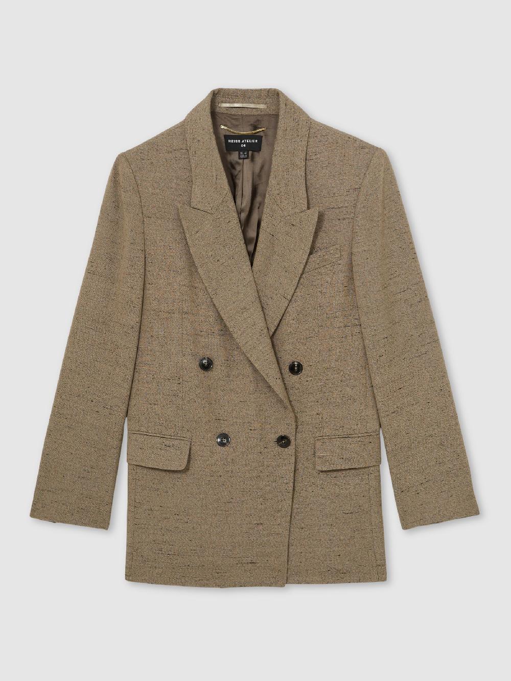 Reiss Atelier Double-Breasted Suit Jacket With Linen In Grey