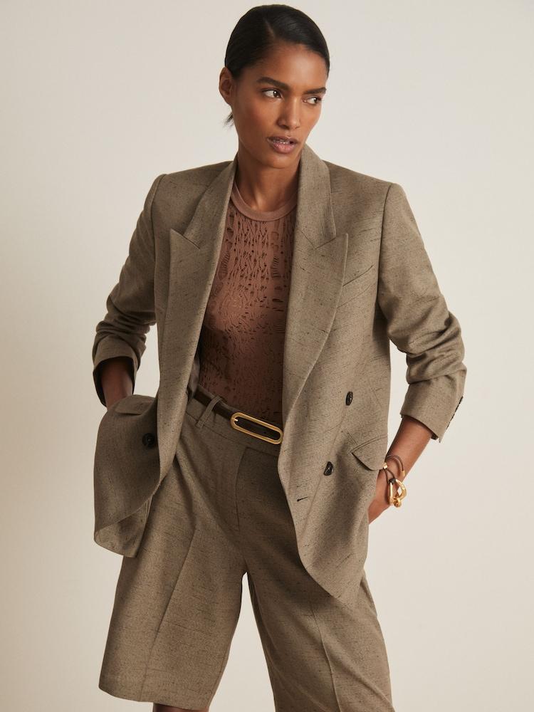 reiss Atelier Double-Breasted Suit Jacket With Linen in Grey