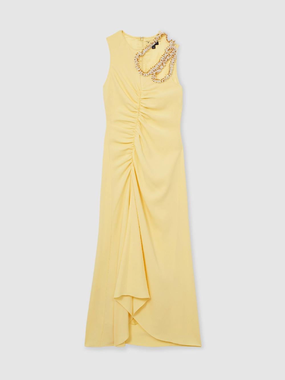Reiss Atelier Embellished-Shoulder Maxi Dress In Yellow