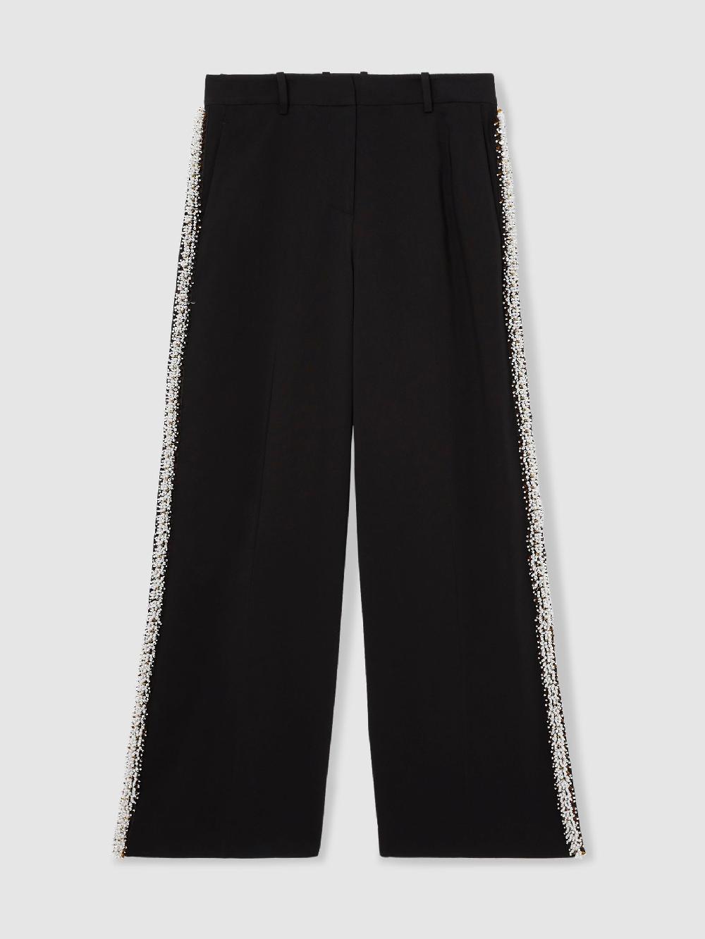Reiss Atelier Embellished Wide-Leg Trousers In Black
