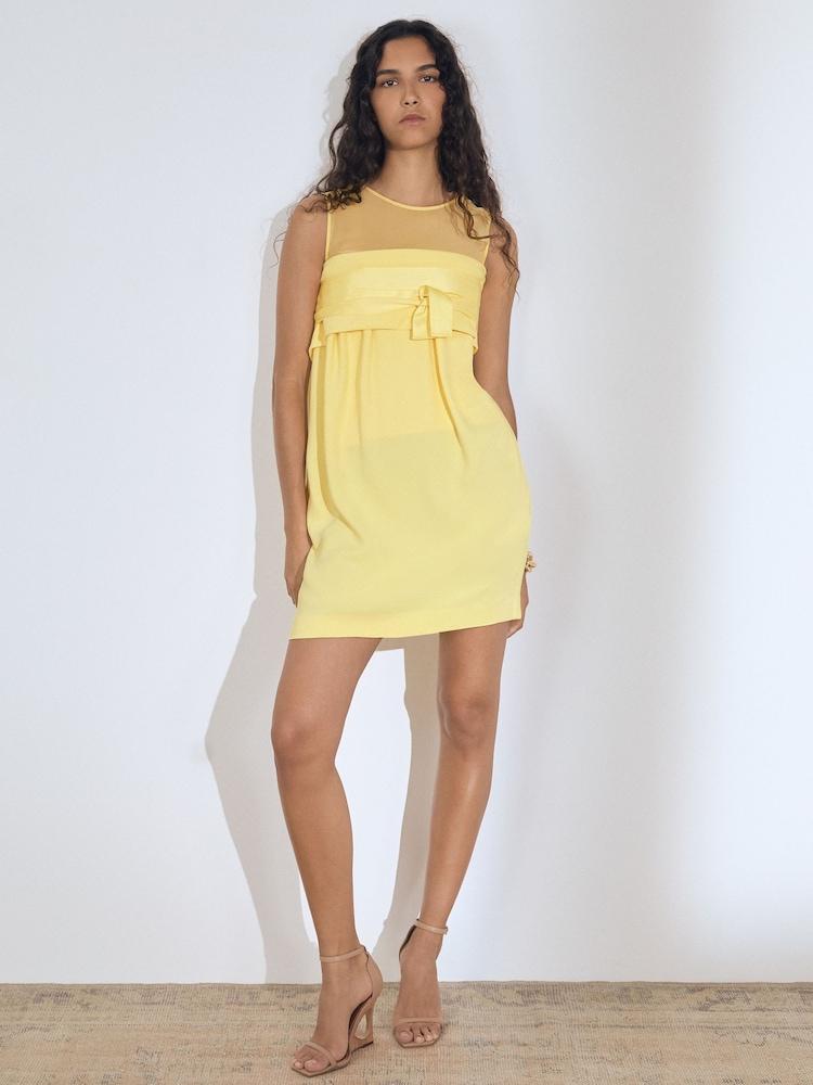 reiss Atelier Ribbon-Tie Corset Shift Dress in Lemon