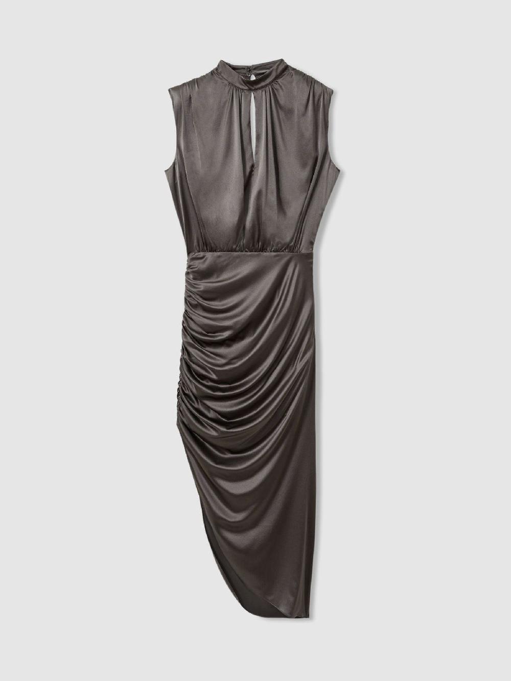 Reiss Atelier Ruched Silk-Blend Satin Dress In Silver