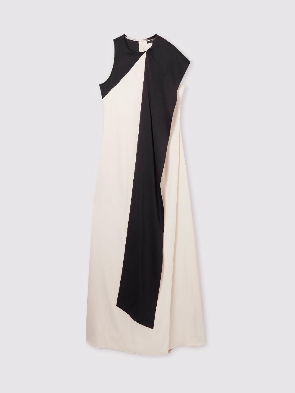 Reiss Atelier Sash-Neck Satin Occasion Dress In Black/Ivory