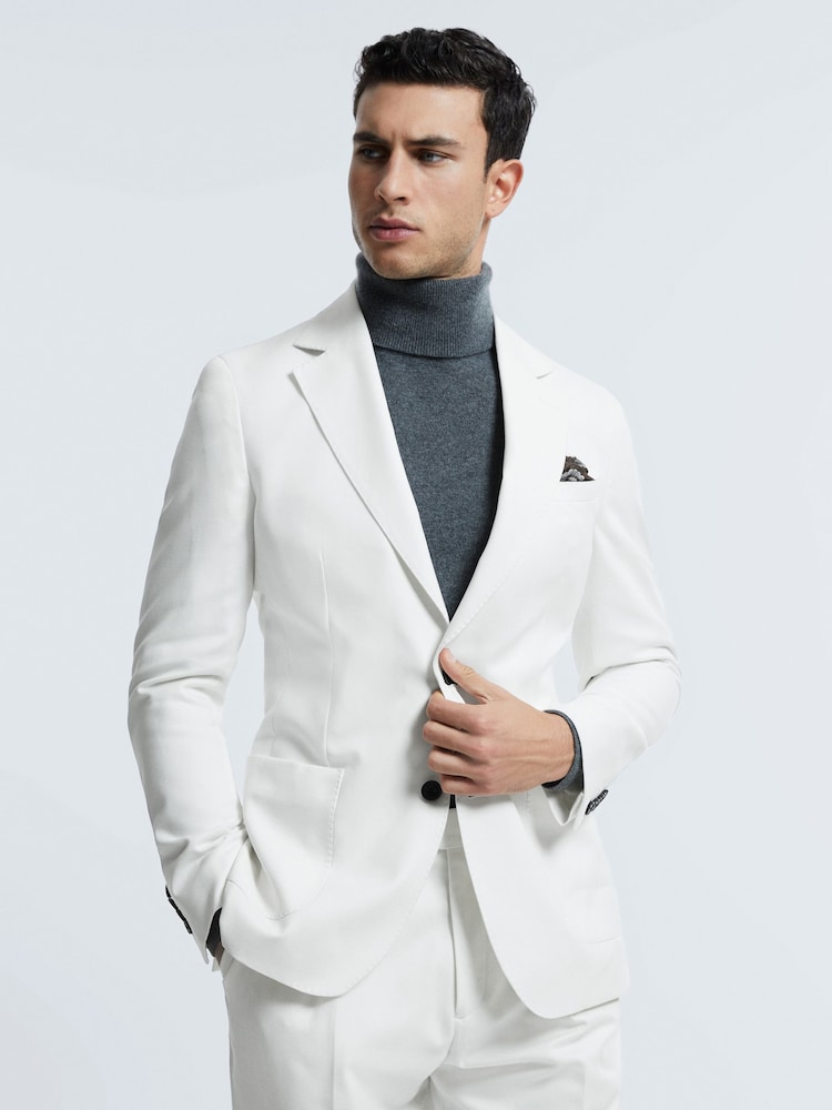 reiss Atelier Sea Island Cotton Slim Fit Single Breasted Blazer in White