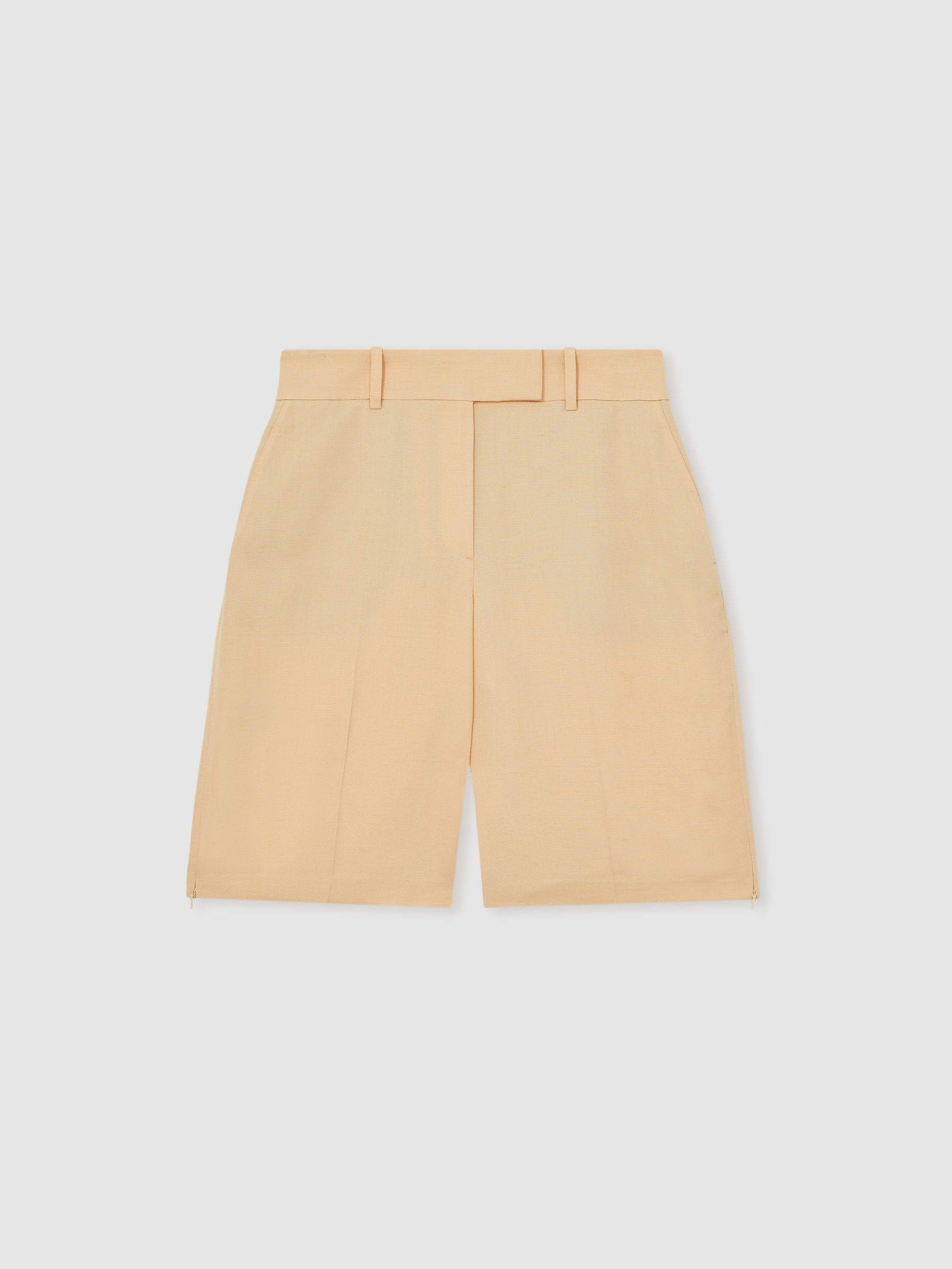 Reiss Atelier Side-Zip Tailored Shorts With Linen In Orange