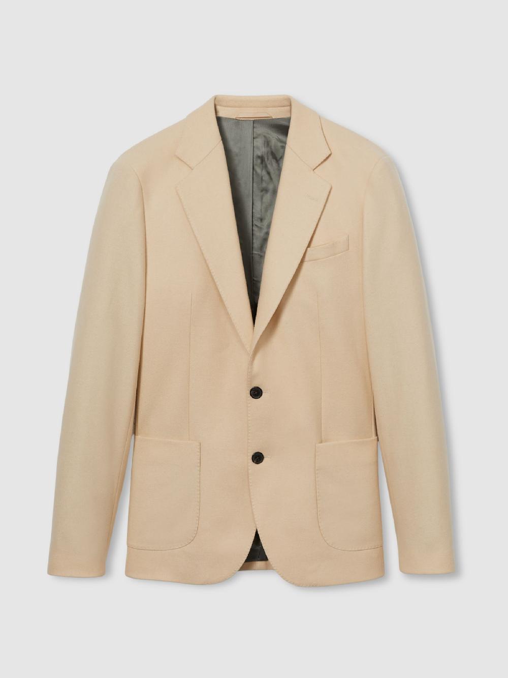Reiss Atelier Single-Breasted Blazer In Wool-Blend Twill In Stone