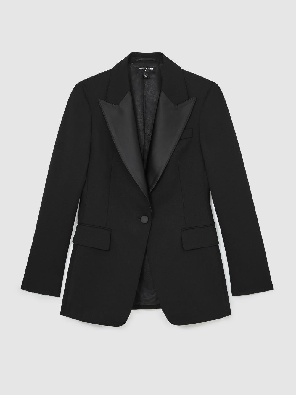 Reiss Atelier Single-Breasted Tuxedo Blazer In Black