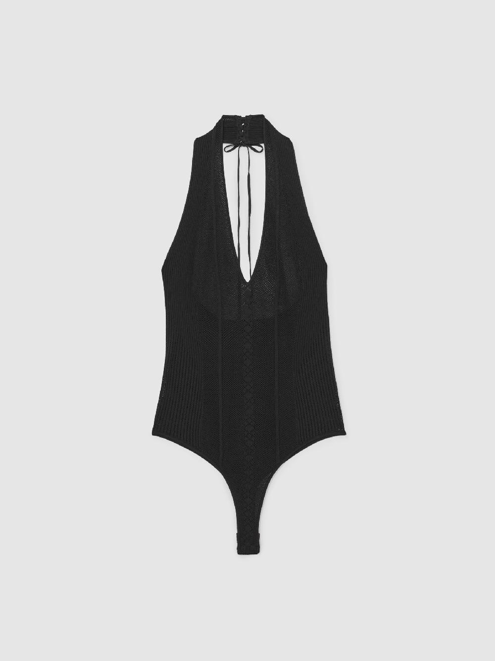 Reiss Atelier Stitch-Detail Halter Bodysuit In Black