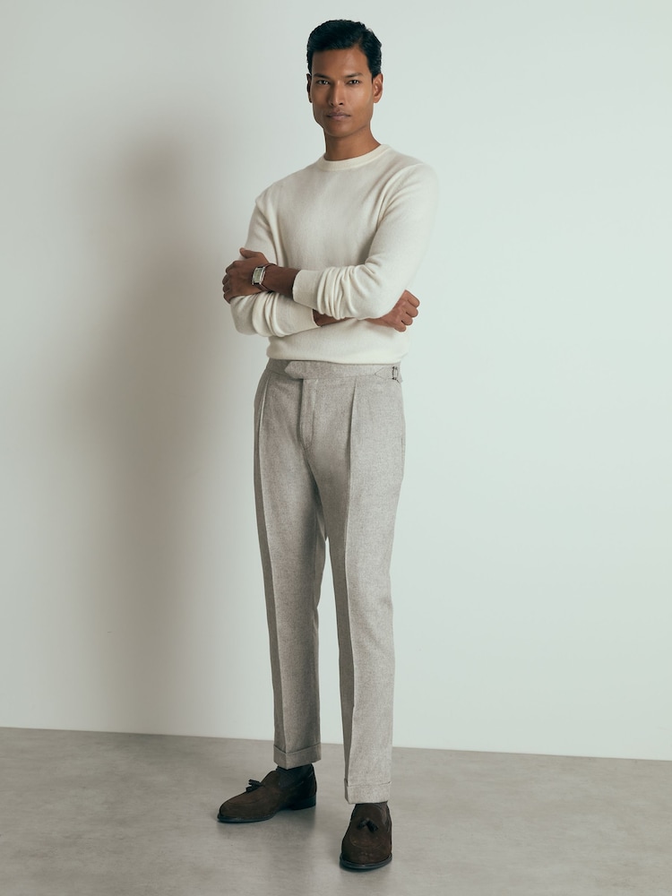 reiss Atelier Tapered Wool Suit Trousers in Grey Melange