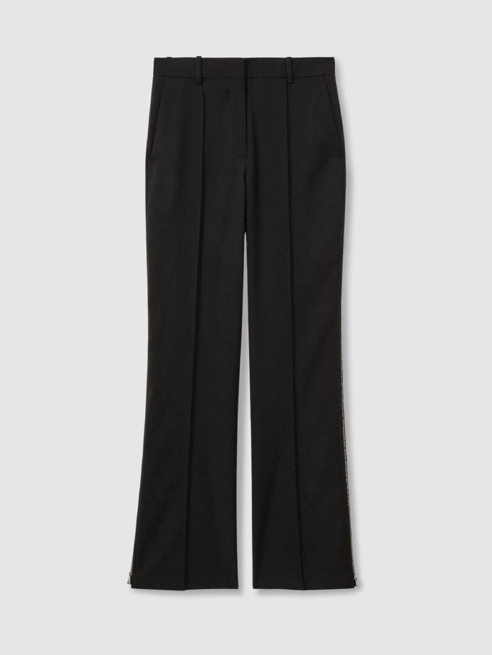 Reiss Atelier Virgin-Wool Zipped-Outseam Trousers In Black