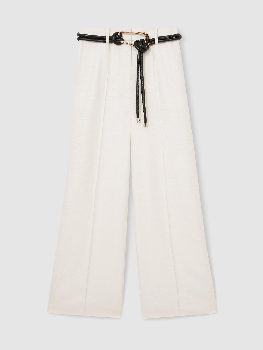 Reiss Atelier Wide-Leg Belted Suit Trousers In White
