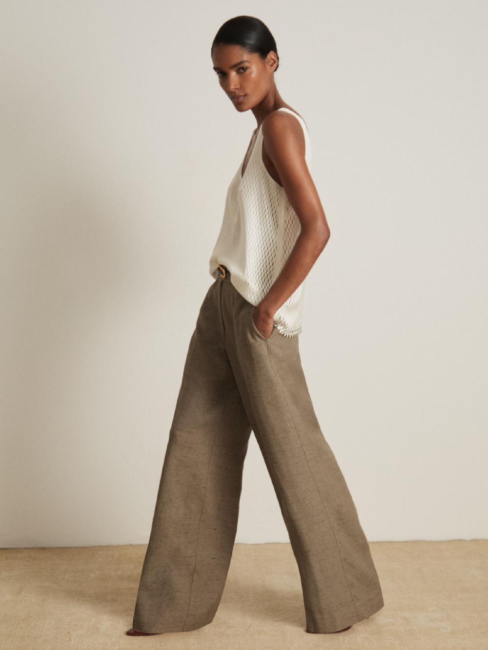Reiss Atelier Wide-Leg Suit Trousers With Linen In Grey