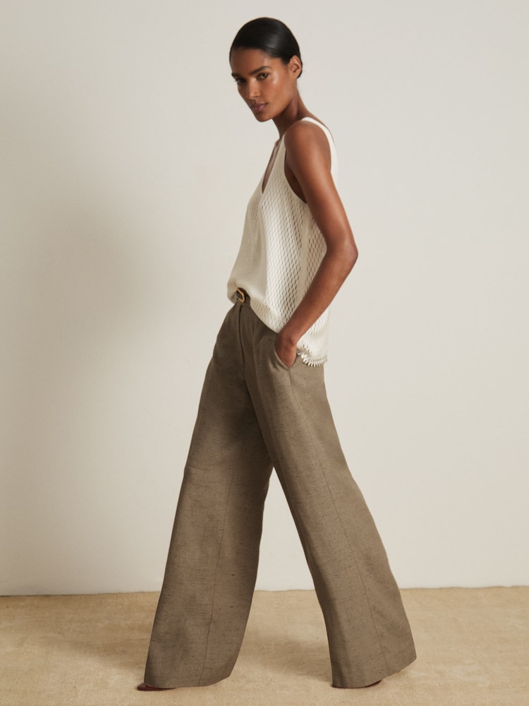 reiss Atelier Wide-Leg Suit Trousers With Linen in Grey