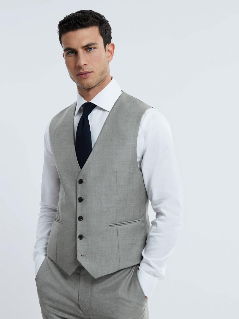 Reiss Atelier Wool Cashmere Single Breasted Waistcoat In Grey Melange