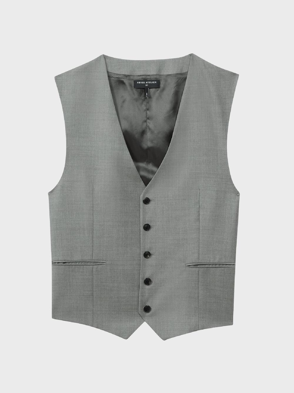 Reiss Atelier Wool Cashmere Single Breasted Waistcoat In Grey Melange