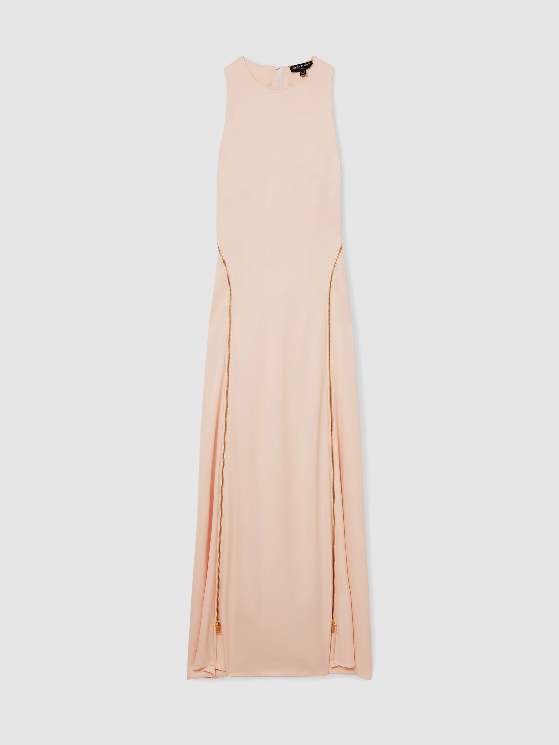 Reiss Atelier Zipped Satin Maxi Dress With Virgin Wool In Pink