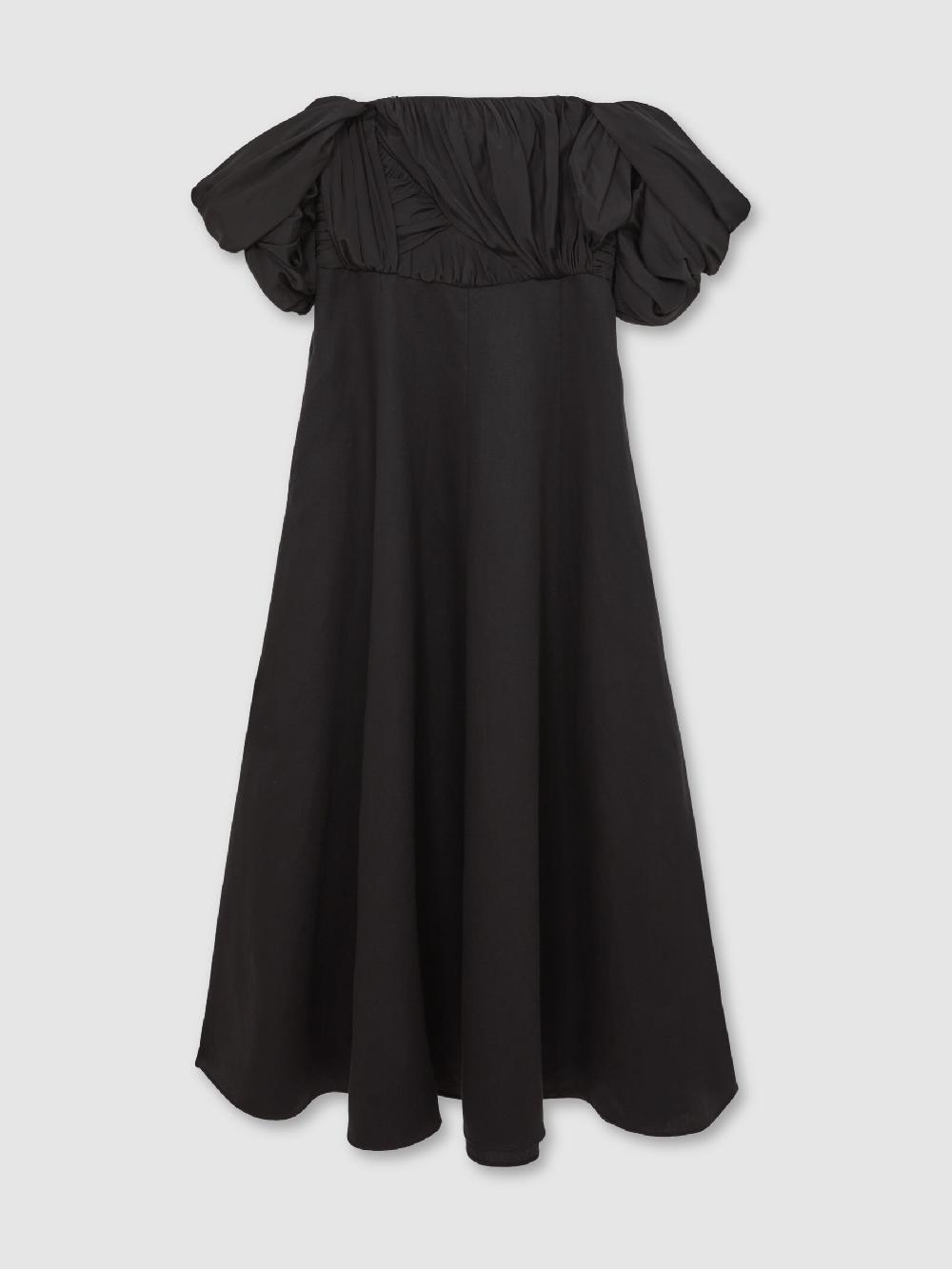 Reiss Bardot Sculpted Bodice Midi Dress With Linen In Black