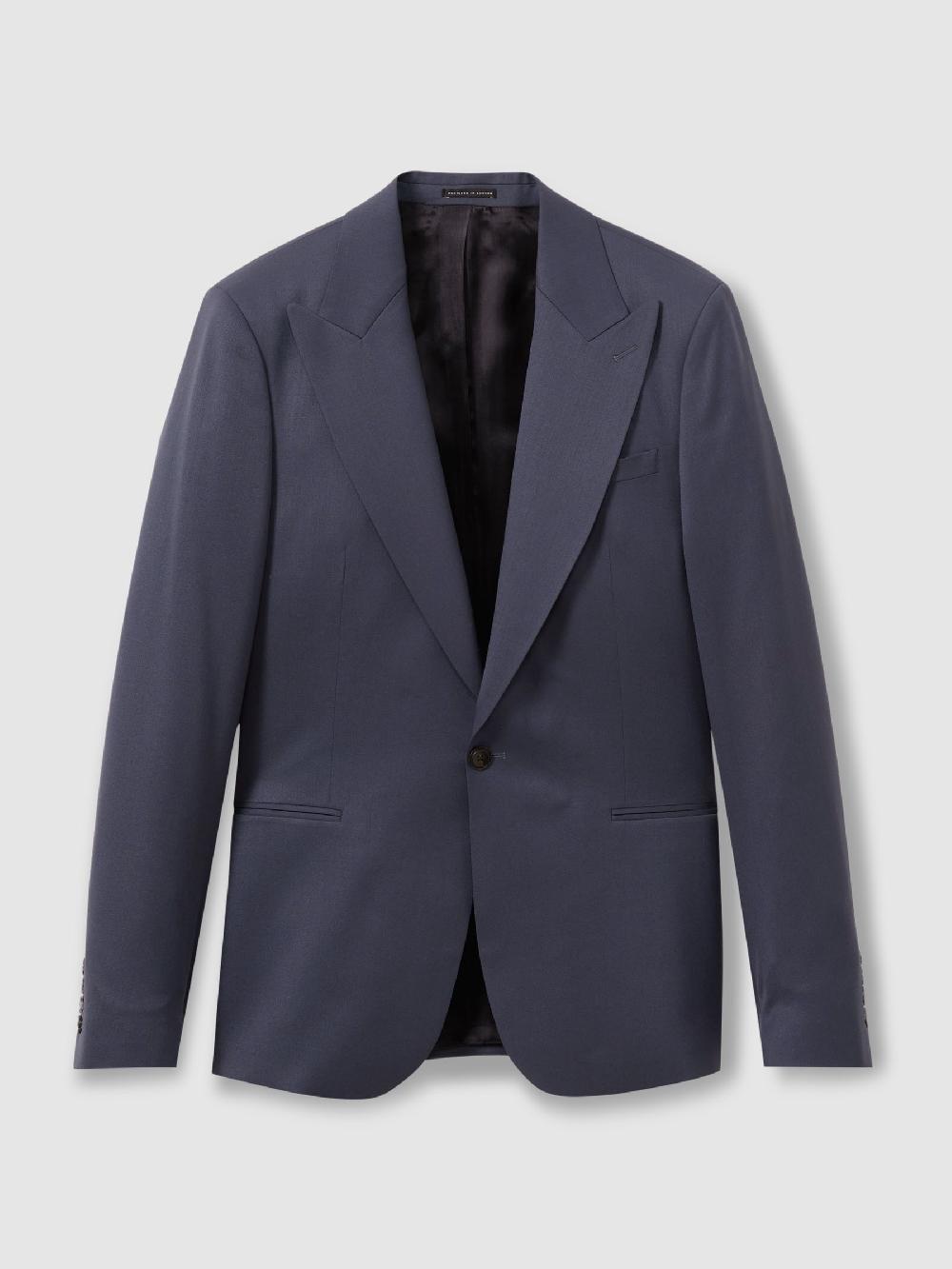 Reiss Bartley Airforce Blue Textured Wool Single Breasted Slim Fit Blazer