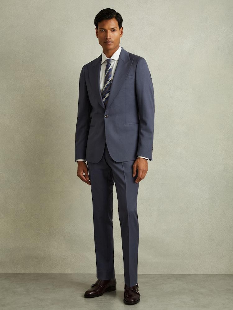 reiss Bartley Airforce Blue Textured Wool Single Breasted Slim Fit Blazer