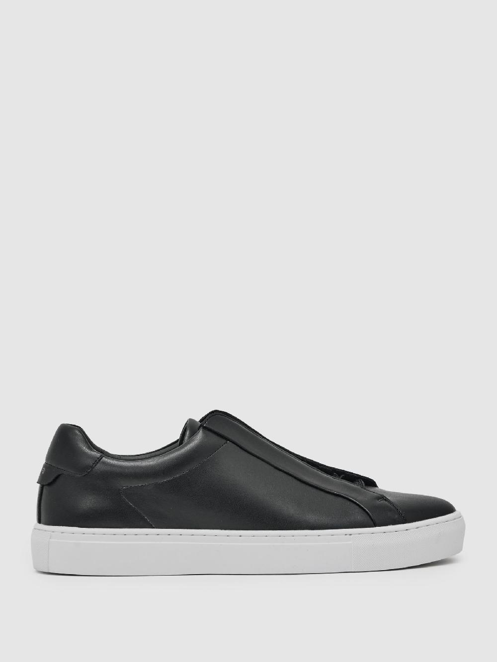 Reiss Bonded-Leather Concealed-Lace Trainers In Black