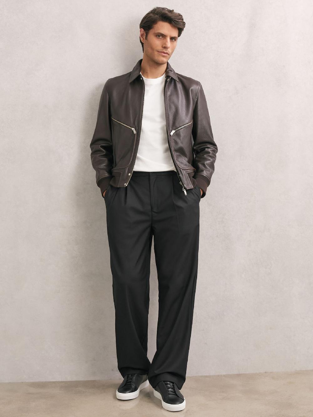 Reiss Bonded-Leather Concealed-Lace Trainers In Black