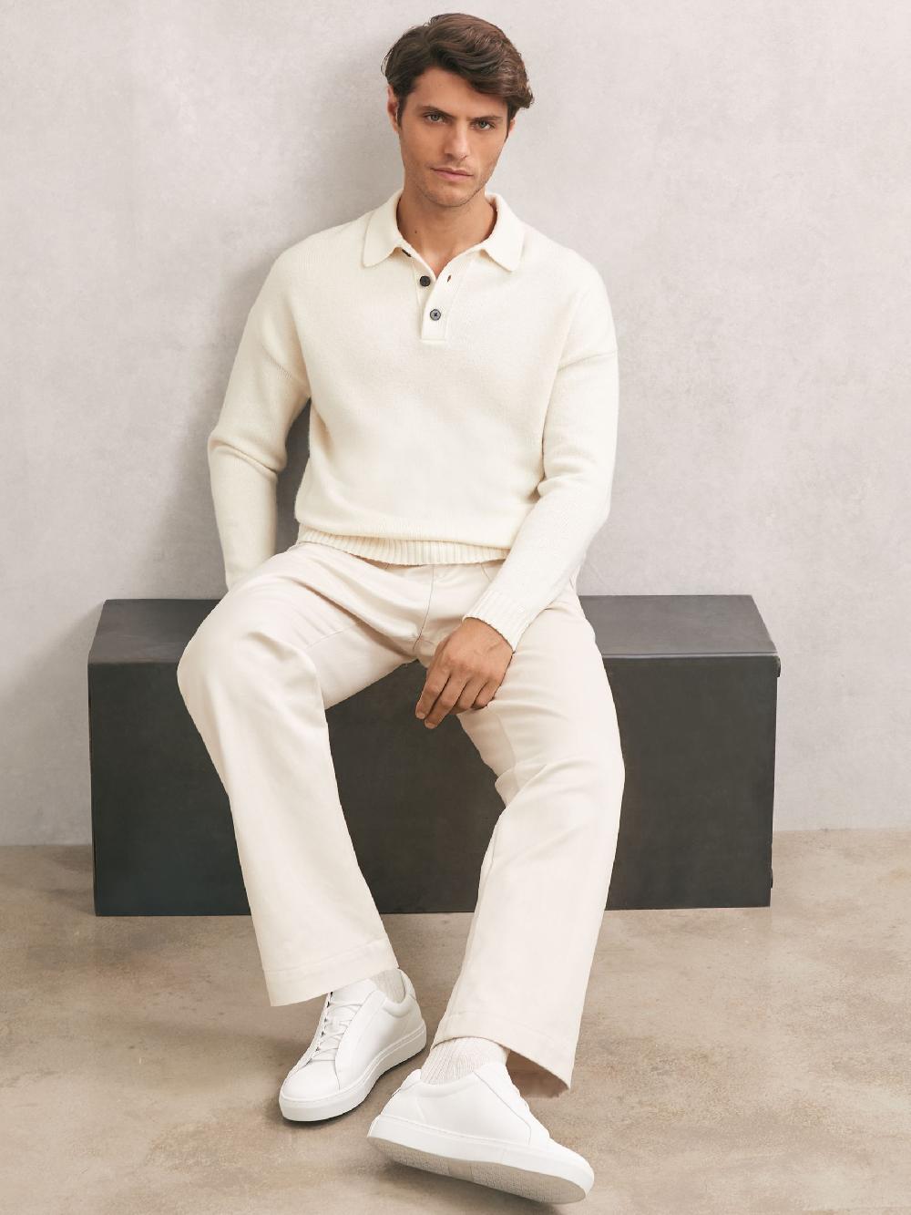 Reiss Bonded-Leather Concealed-Lace Trainers In White