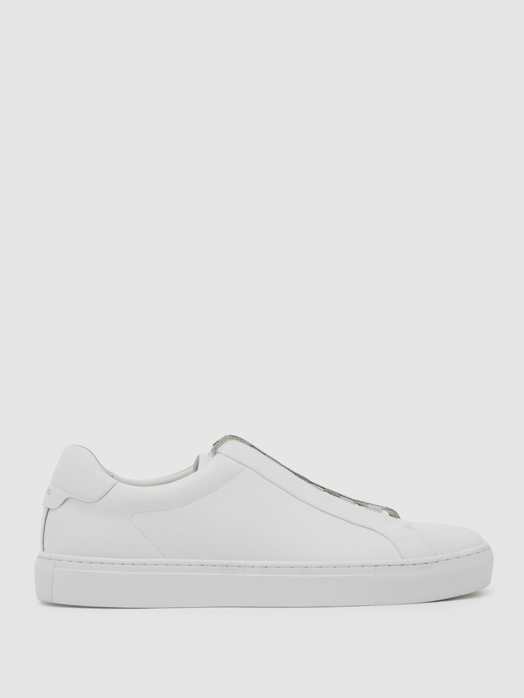 reiss Bonded-Leather Concealed-Lace Trainers in White