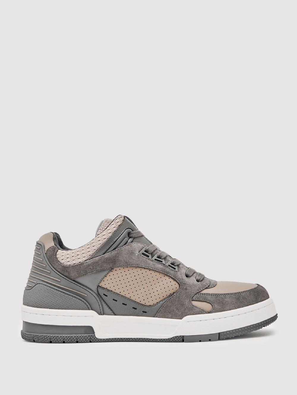 Reiss Bonded-Leather Mid-Top Skater Trainers In Charcoal Grey/Dark Beige