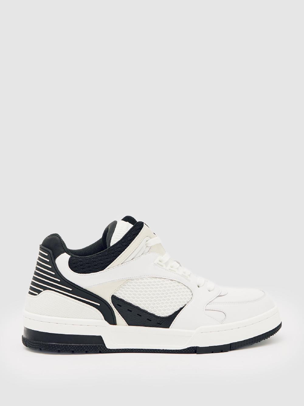 Reiss Bonded-Leather Mid-Top Skater Trainers In White/Black