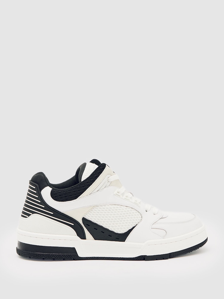 reiss Bonded-Leather Mid-Top Skater Trainers in White/Black