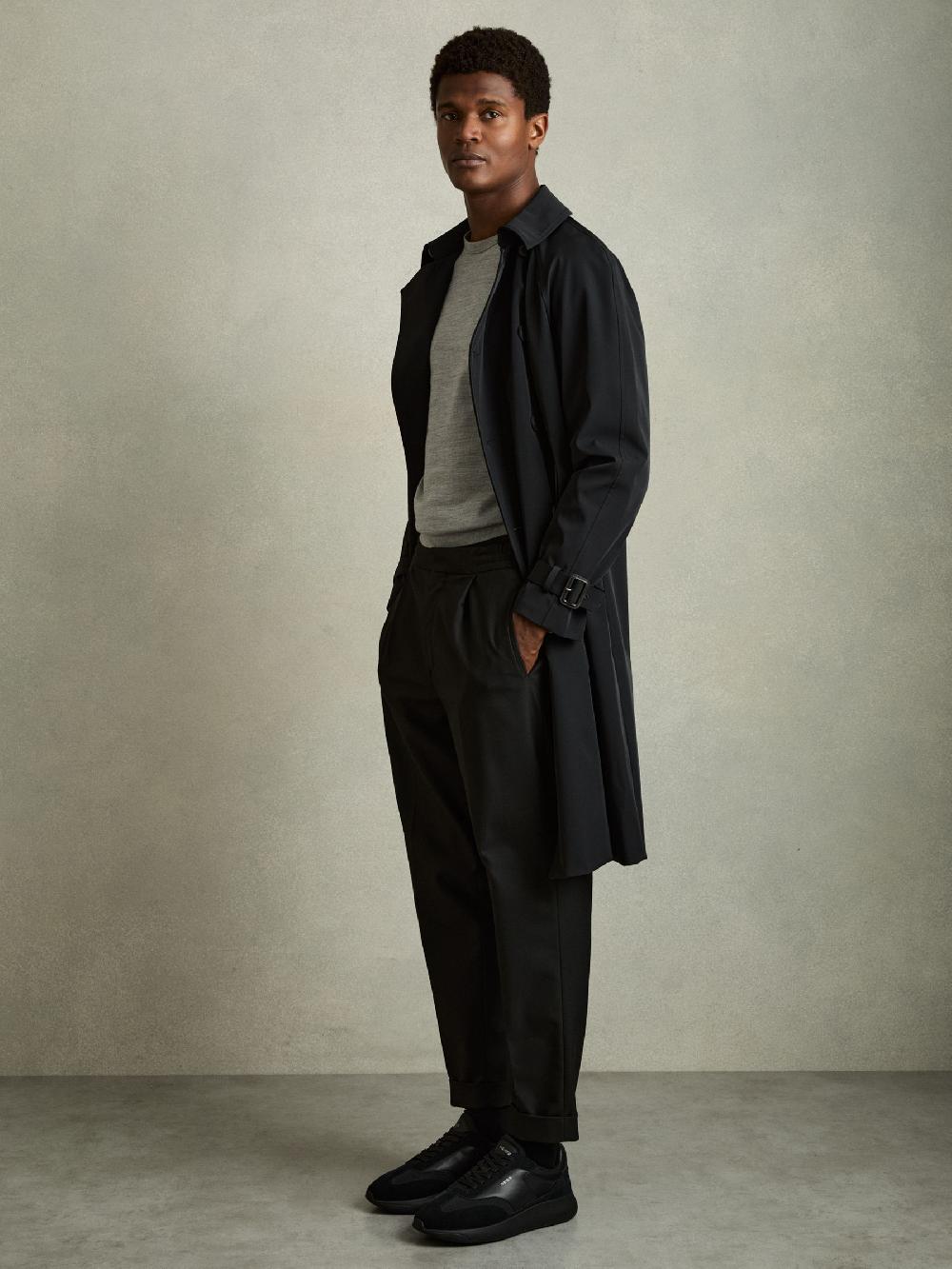 Reiss Bonded-Leather Suede Running Trainers In All Black