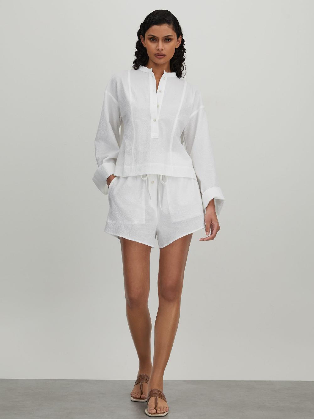 Reiss Bondi Born Cotton Blend Drawstring Shorts In White