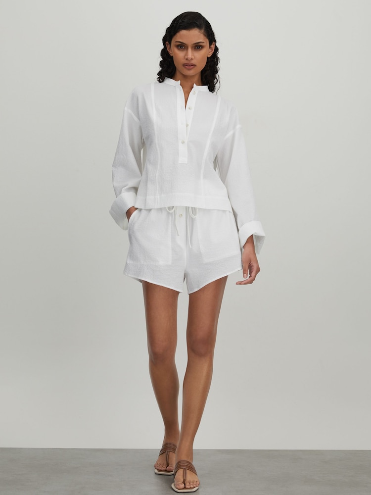 reiss Bondi Born Cotton Blend Drawstring Shorts in White
