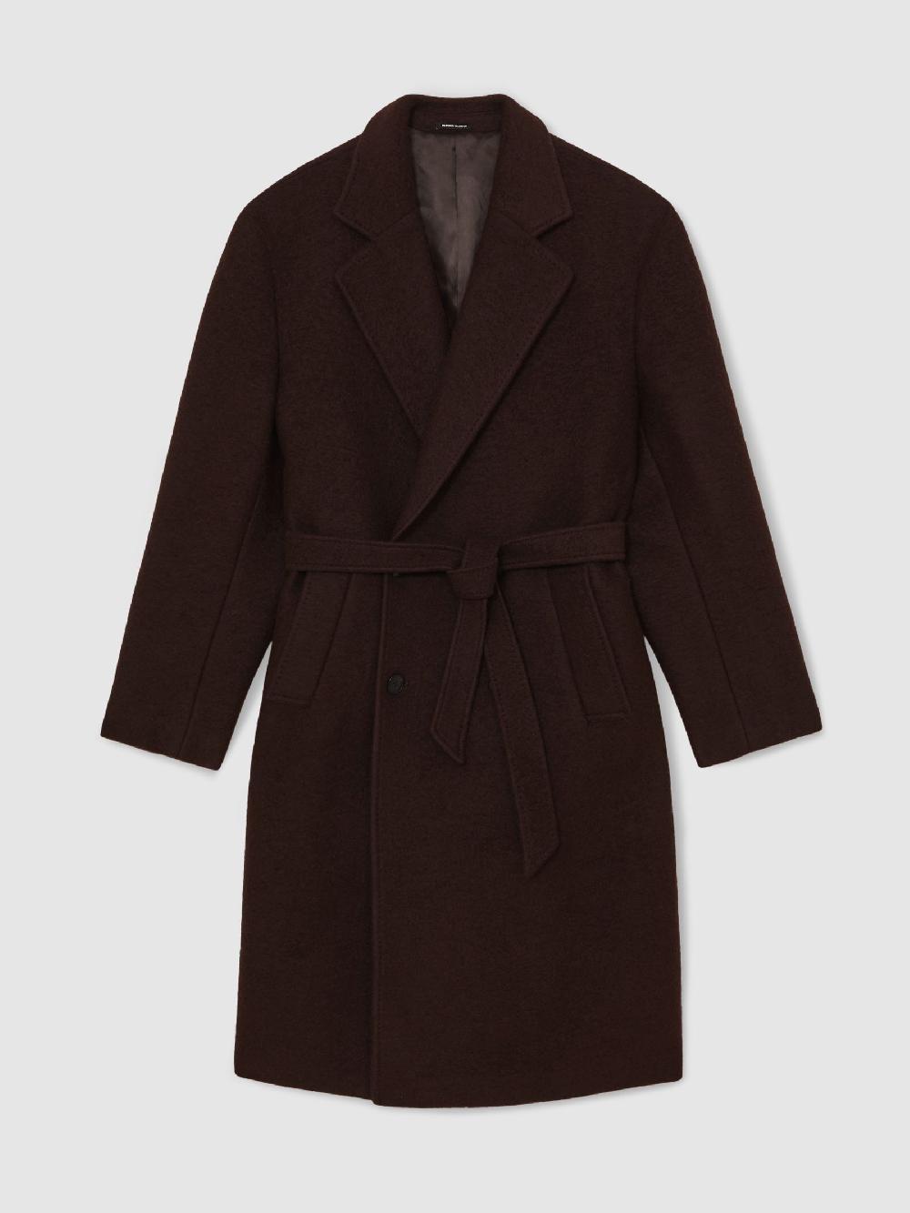 Reiss Bouclé Double-Breasted Overcoat Wool-Blend In Chocolate Brown