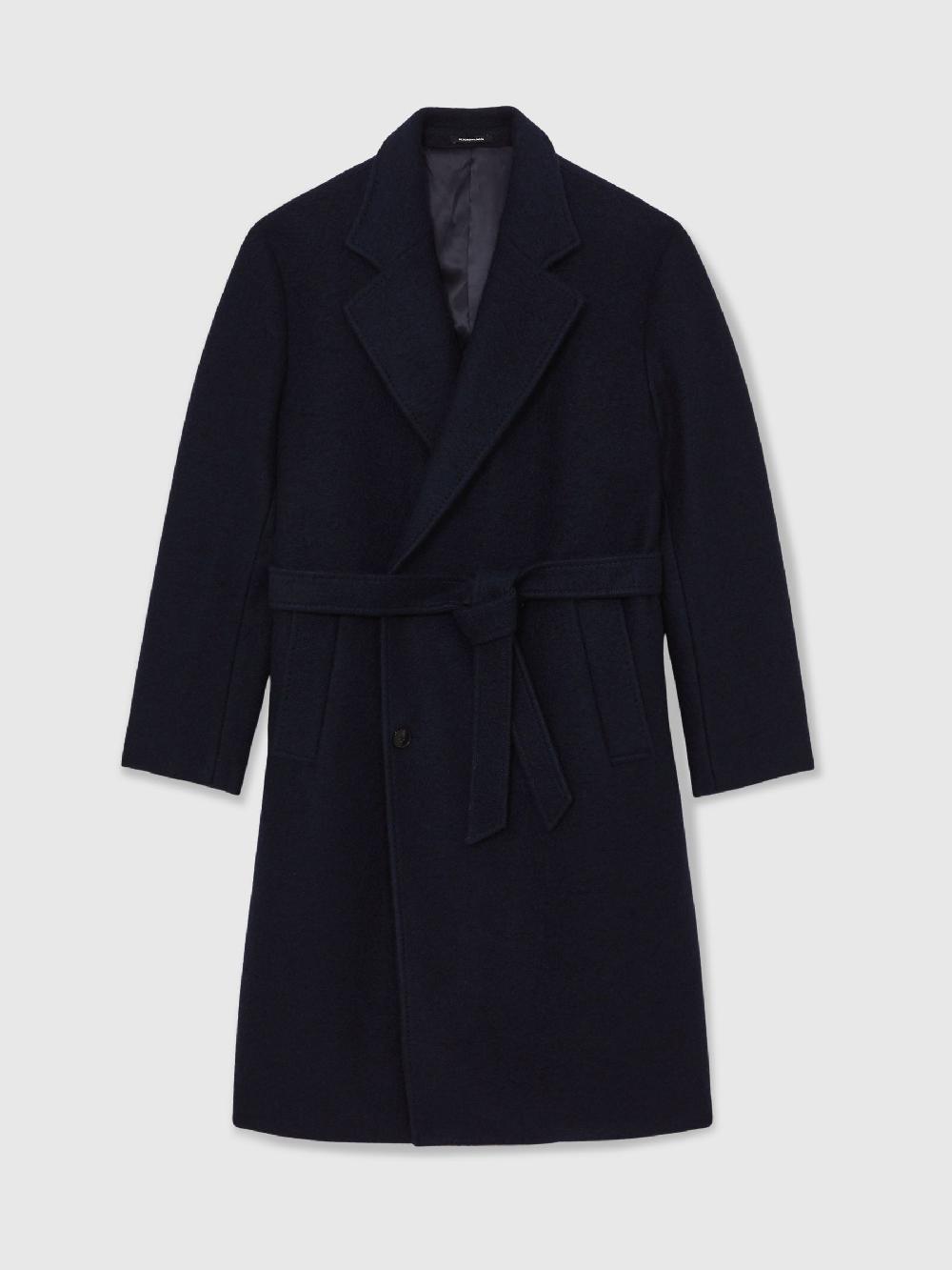 Reiss Bouclé Double-Breasted Overcoat Wool-Blend In Navy