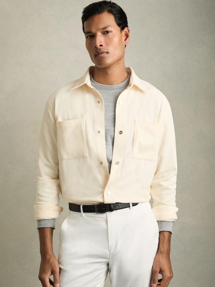 reiss Brushed Corduroy Press-Stud Overshirt in Off White