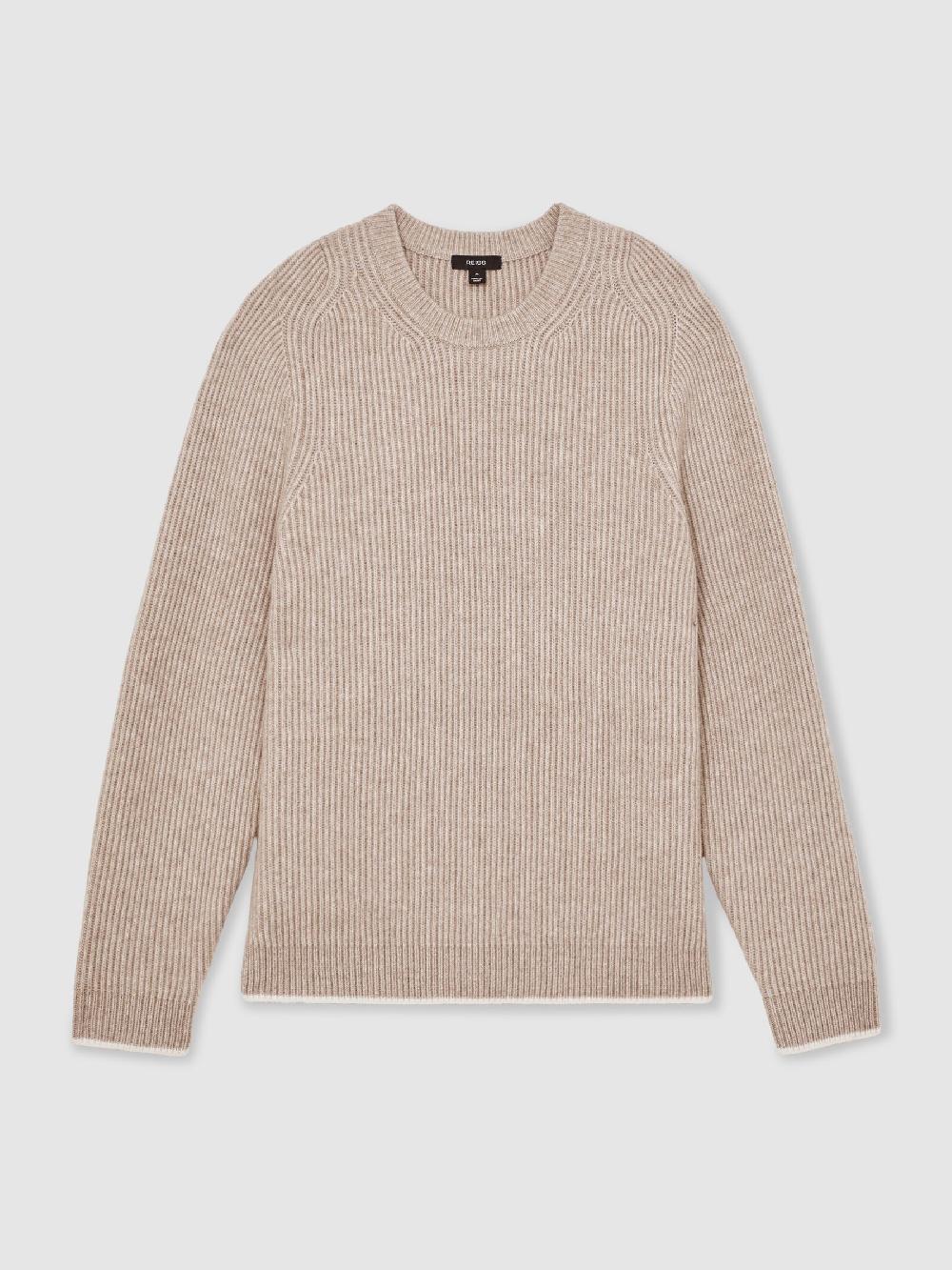Reiss Brushed Rib-Knit Crew-Neck Jumper With Wool In Oatmeal Brown