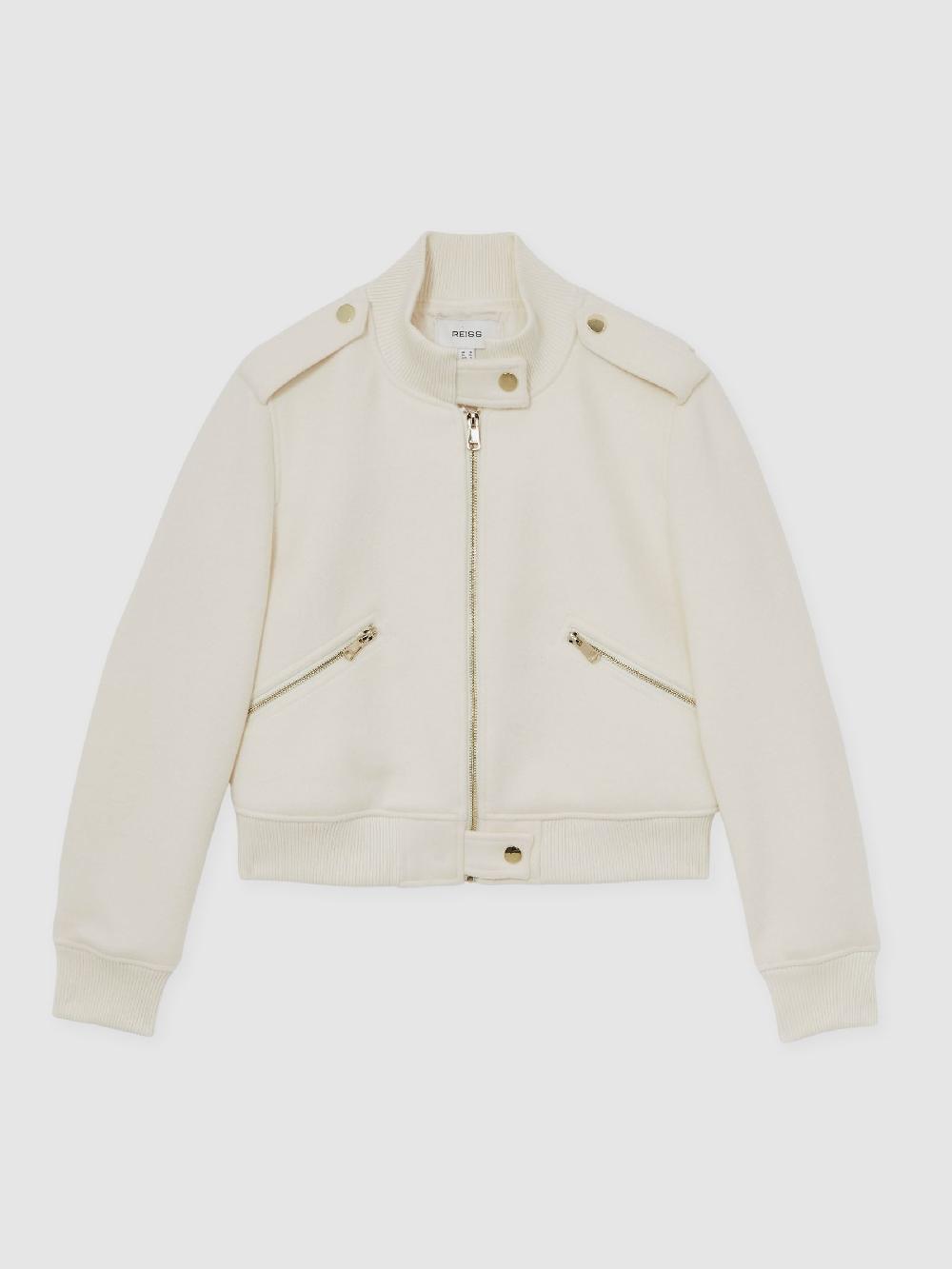 Reiss Brushed Wool Epaulette Bomber Jacket In Cream