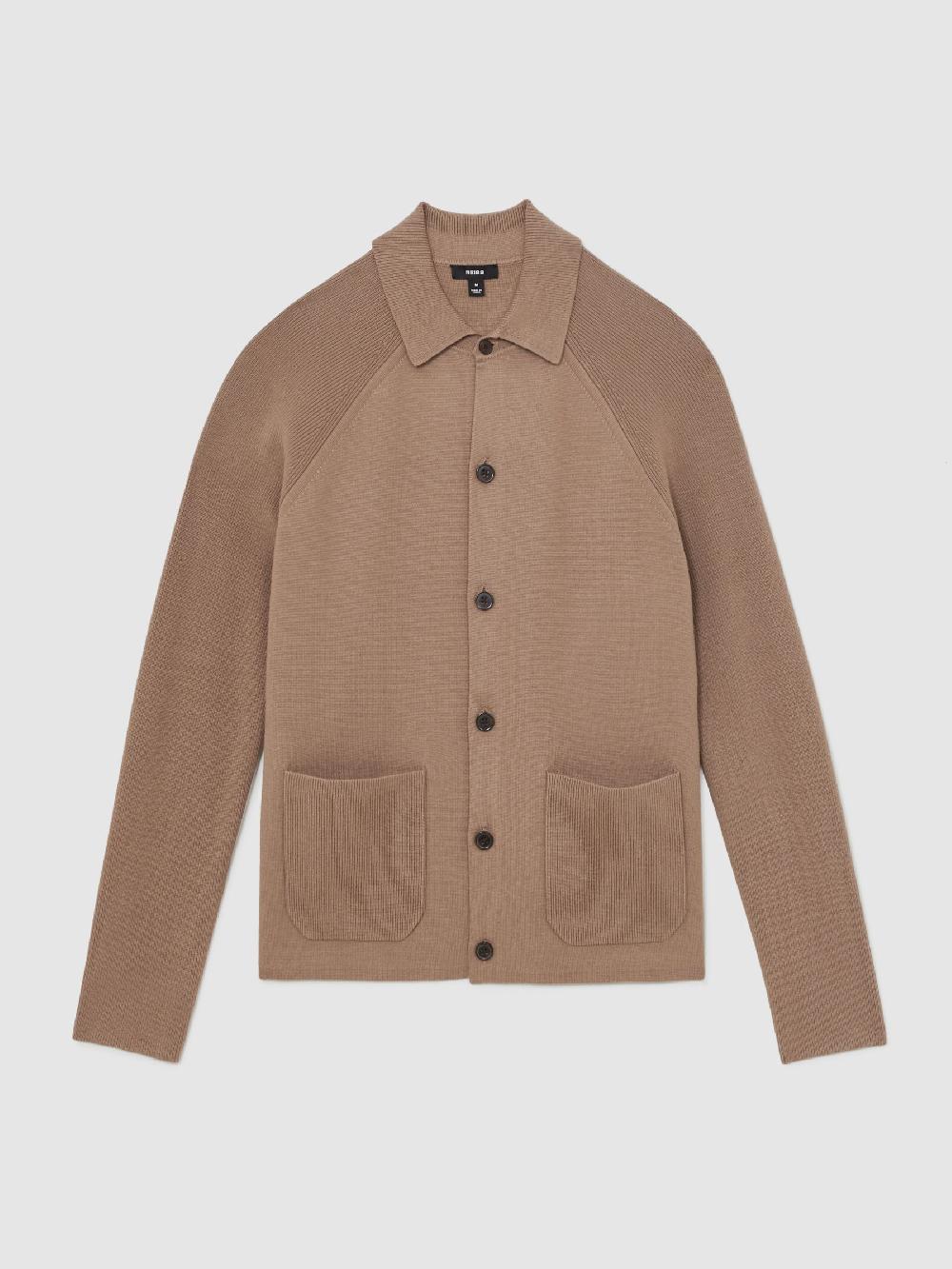 Reiss Button-Through Cardigan With Pockets In Camel Brown