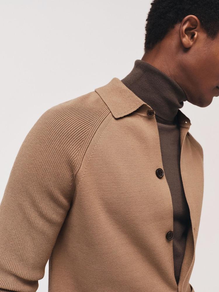 reiss Button-Through Cardigan with Pockets in Camel Brown