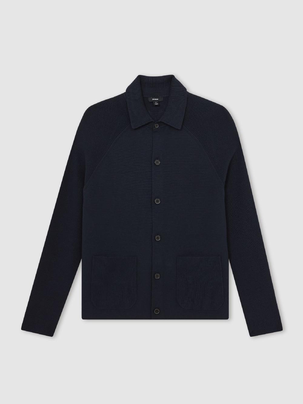 Reiss Button-Through Cardigan With Pockets In Navy Blue
