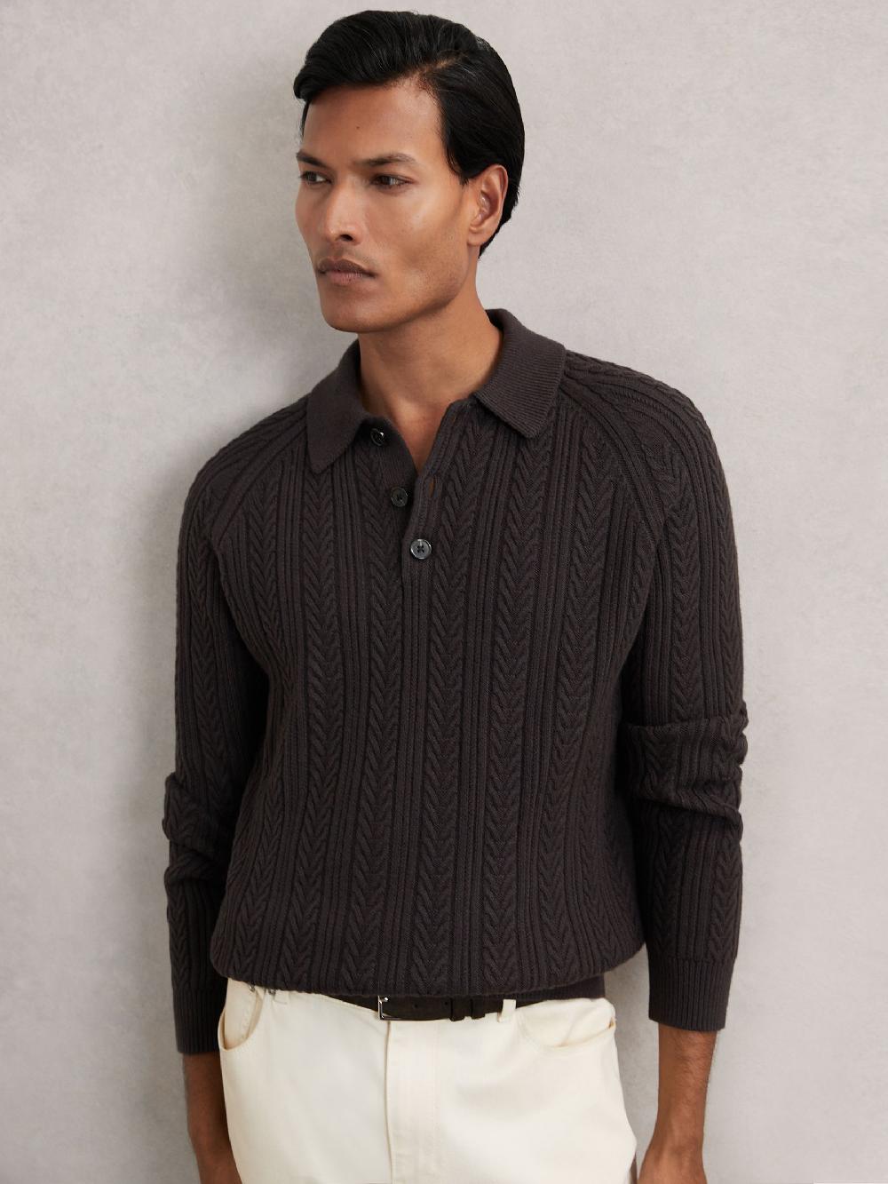 Reiss Cable-Knit Jumper With Wool In Chocolate Brown