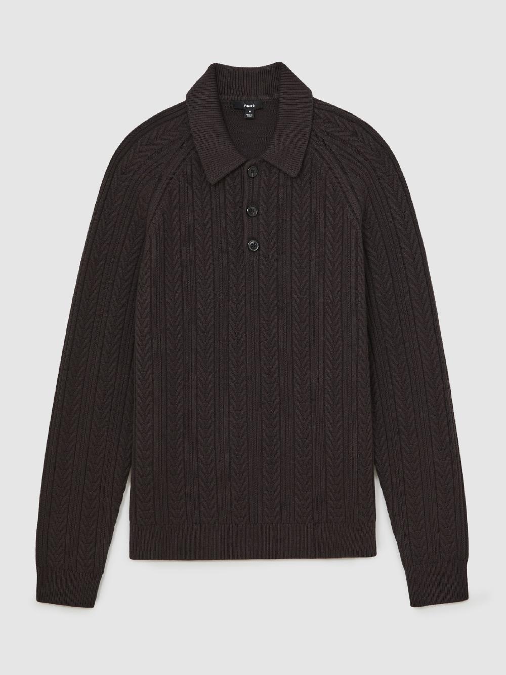 Reiss Cable-Knit Jumper With Wool In Chocolate Brown