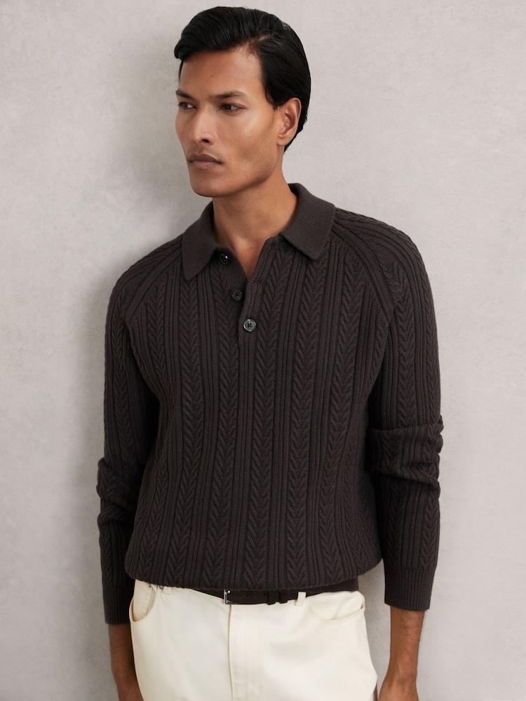 reiss Cable-Knit Jumper With Wool in Chocolate Brown