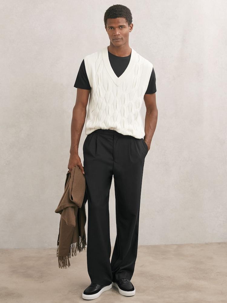 reiss Cable-Knit V-Neck Vest with Wool in Winter White
