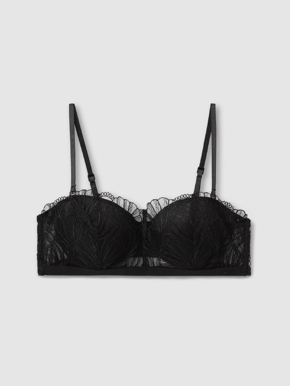 Reiss Calvin Klein Black Underwear Underwired Lace Balconette Bra