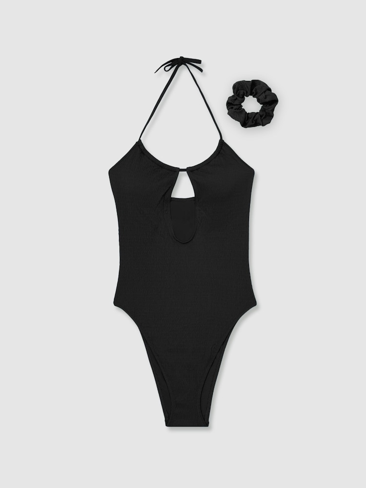 reiss Calvin Klein Crinkle Plunge Swimsuit in Black