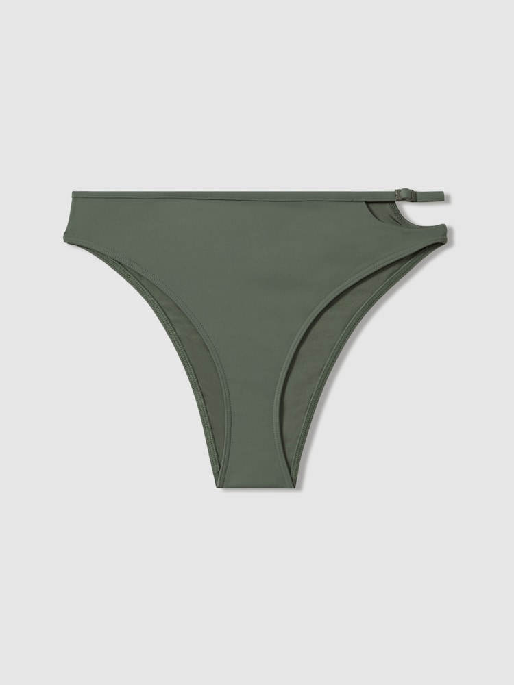 reiss Calvin Klein Underwear Asymmetric Cut-Out Bikini Bottoms in Wetlands Green