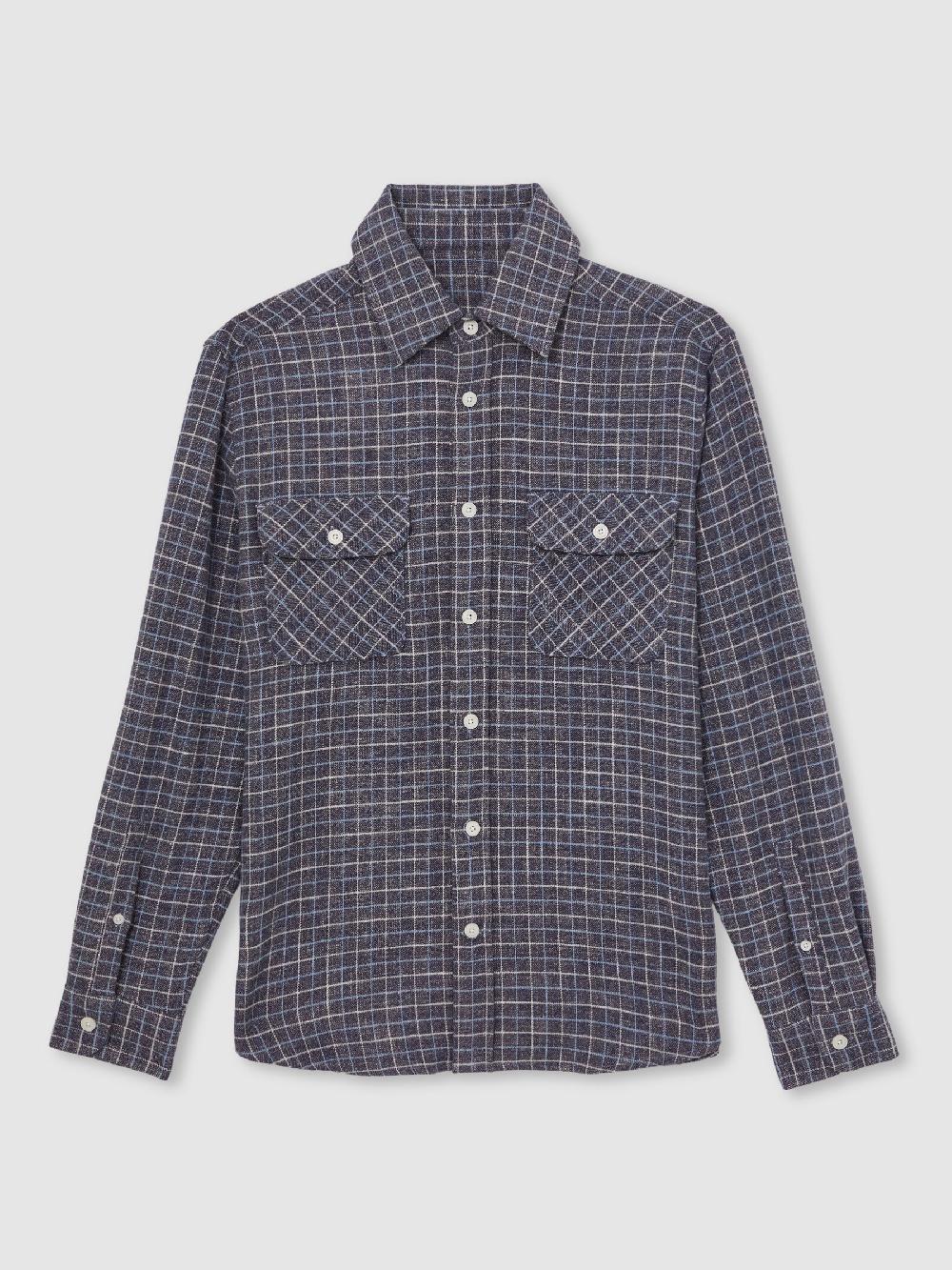 Reiss Check Twin-Pocket Jersey Overshirt In Indigo Blue