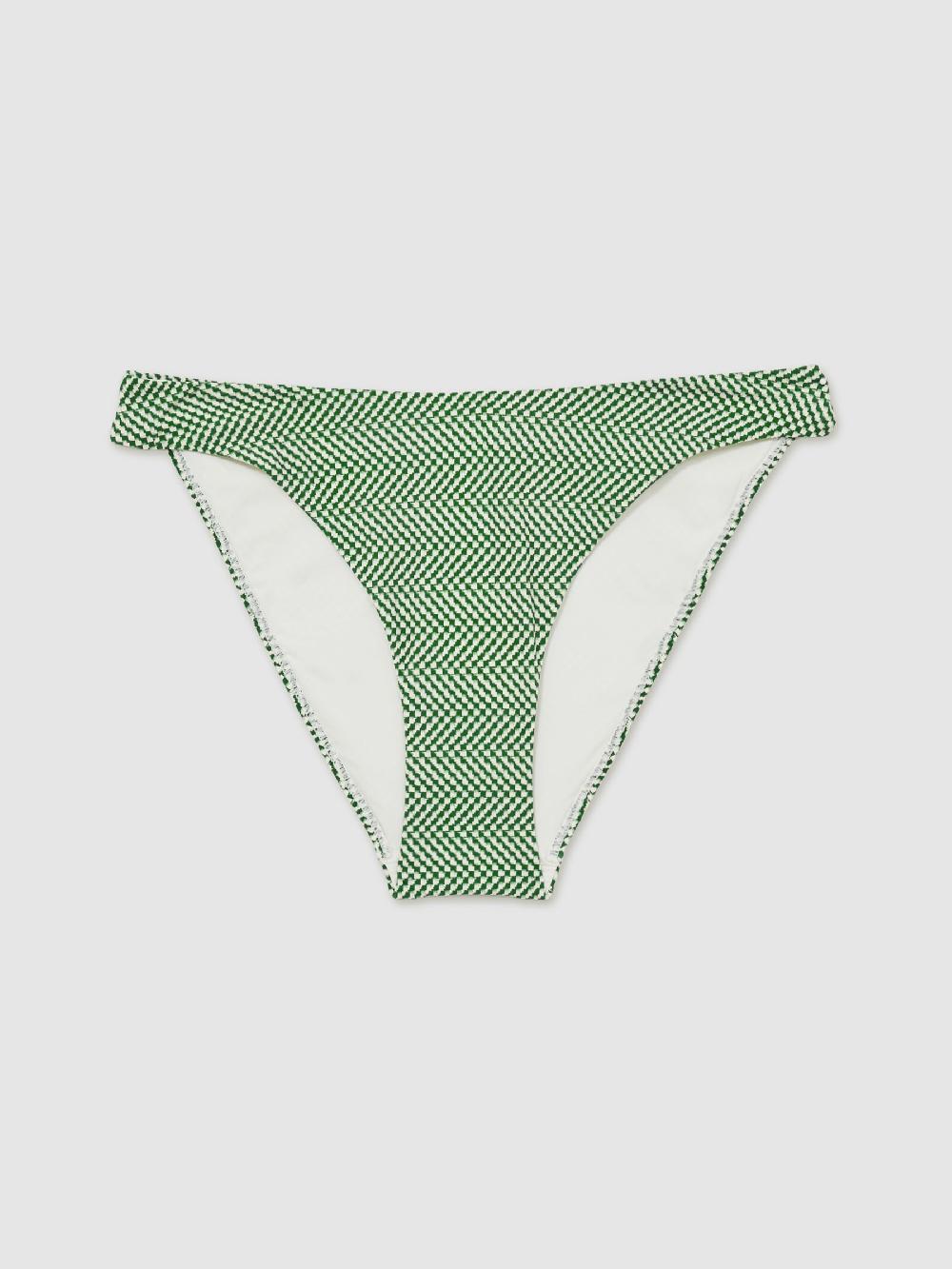 Reiss Chequered-Print Bikini Bottoms In Green/White